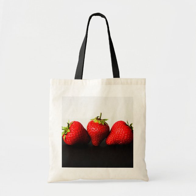 Bolsa Tote Morangos Em Branco Sobre Preto (Frente)