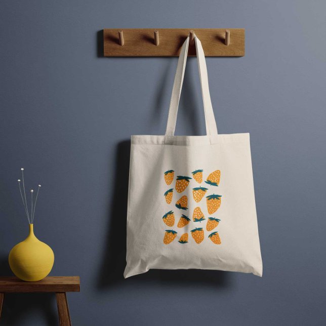 Bolsa Tote Morangos orgânicos de Verão - laranja e verde (Criador carregado)