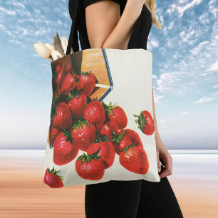 Bolsa Tote Morangos Vintage em Cesta, Alimentos Frutas Bagas
