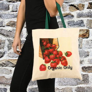 Bolsa Tote Morangos Vintage em Cesta, Berries de Fruta Comida