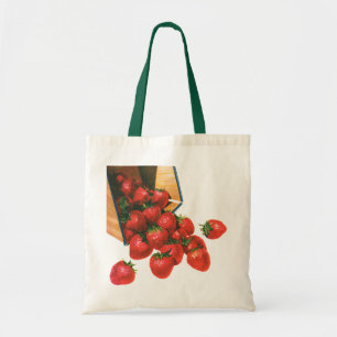 Bolsa Tote Morangos Vintage em Cesta, Comida Frutas Bagas