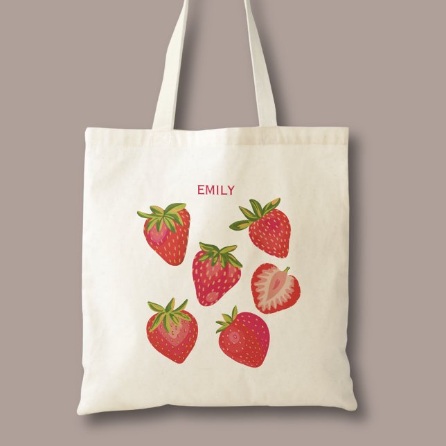 Bolsa Tote Morangueiro Vermelho Fofo de Verão (Strawberry personalized tote bag.)