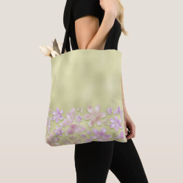 BOLSA TOTE MÓRBRE VERDE COM BORDAS E FLORES DE TINTA