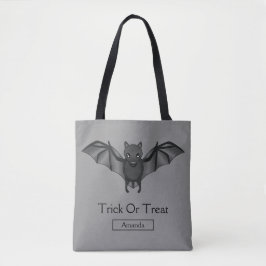 Bolsa Tote Morcego de desenho animado fofo com texto de trave