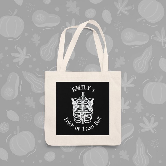 Bolsa Tote Morcego Preto de Gola ou Brinde Tipografia de Hall (Fun Halloween custom trick or treat personalized bag.)