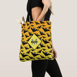 Bolsa Tote Morcegos negros alaranjados Padrão do Dia das Bru