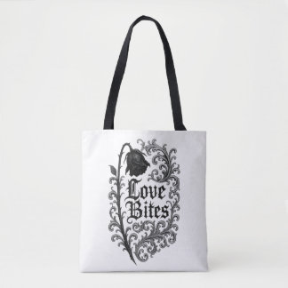 Bolsa Tote Mordidas do Amor: Design de Tatuagem Rosa Gótica