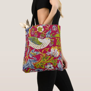 Bolsa Tote Morris Red Background Strawberry Thief Patterno