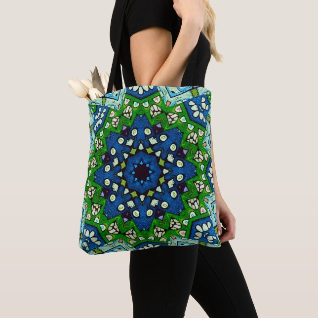 Bolsa Tote Mosaico Blue Hippie Boho Mandala (Close Up)