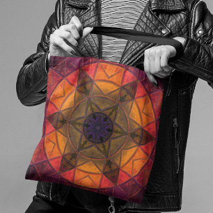 Bolsa Tote Mosaico Caleidoscópio Flor Amarelo e Púrpura