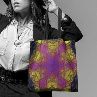 Bolsa Tote Mosaico Caleidoscópio Flor Rosa e Amarelo