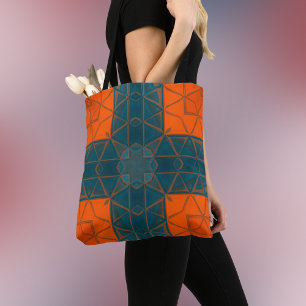 Bolsa Tote Mosaico Caleidoscópio Quadrado Laranja e Azul