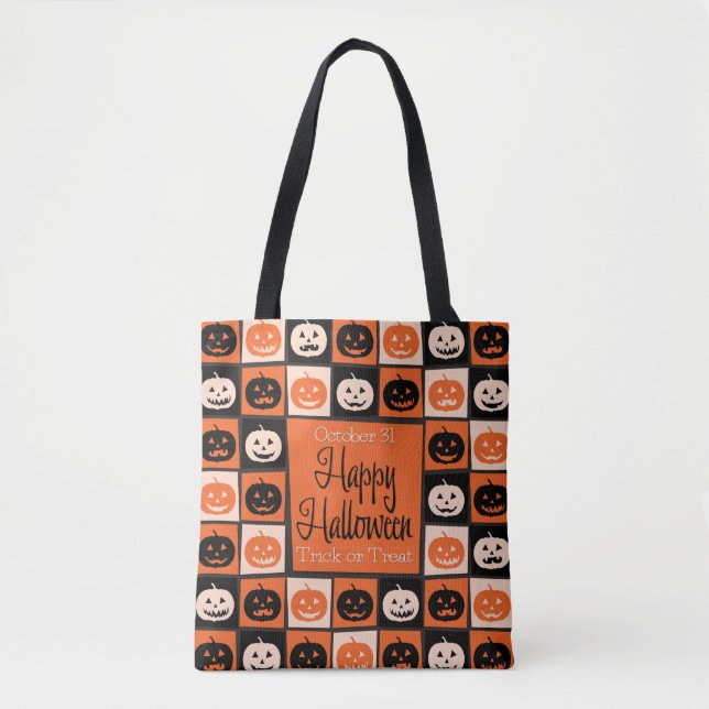 Bolsa Tote Mosaico de abóbora do Halloween (Frente)