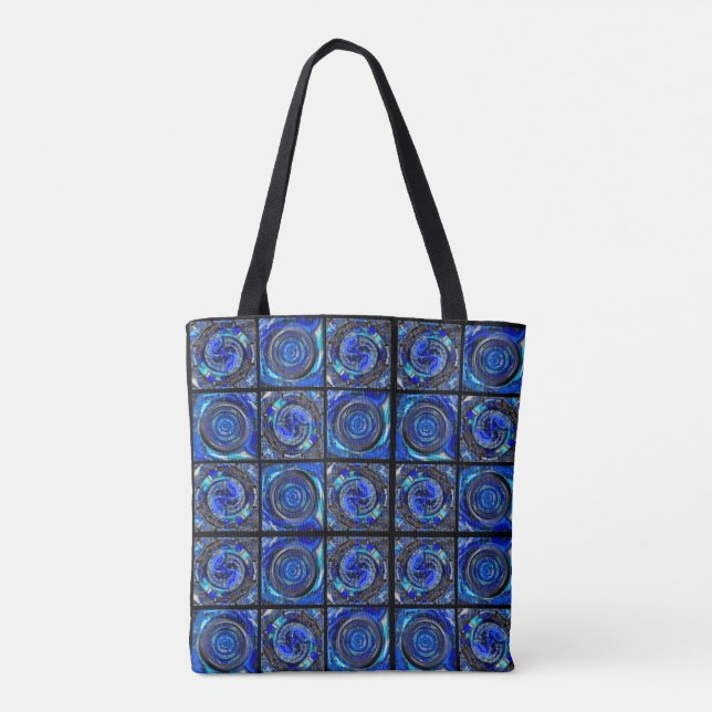 Bolsa Tote Mosaico de círculos azuis (Verso)