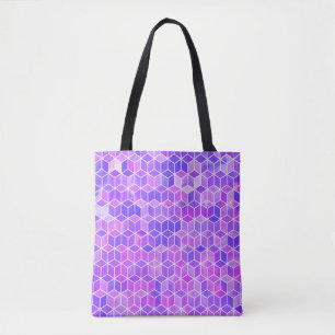 Bolsa Tote Mosaico de Verão: Fusão de Cubo com Aquarela