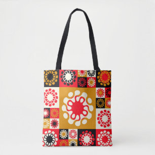 Bolsa Tote mosaico étnico estilo asiático com flores estili