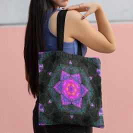 Bolsa Tote Mosaico Flor de Mandala, rosa e preto