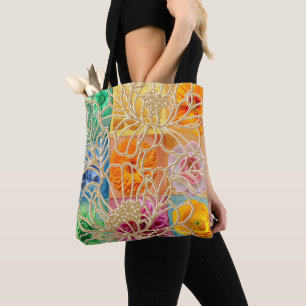 Bolsa Tote Mosaico Floral Dourado