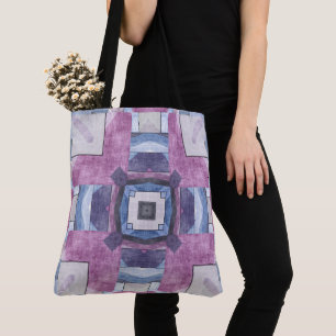 Bolsa Tote Mosaico Geométrico Abstrato Roxo, Azul e Cinza
