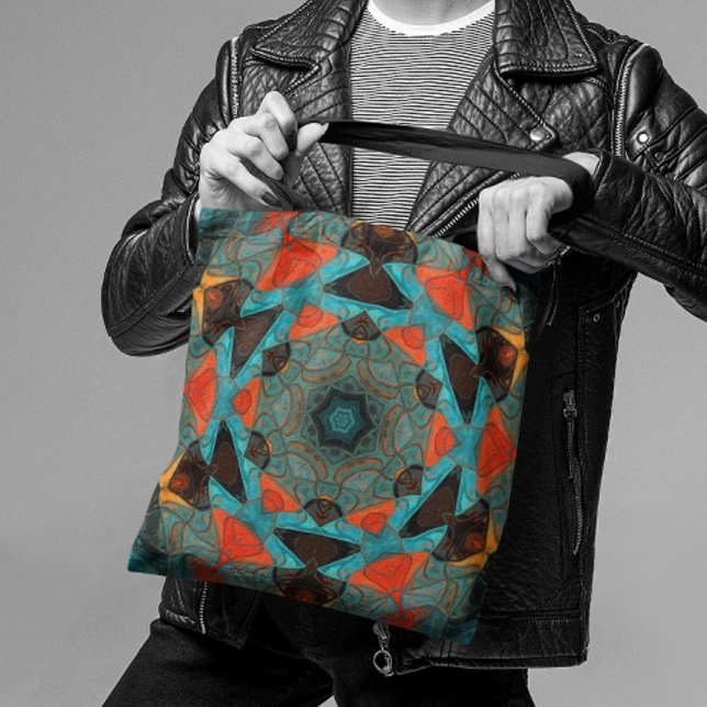 Bolsa Tote Mosaico Mandala Flor Azul e Laranja (Criador carregado)