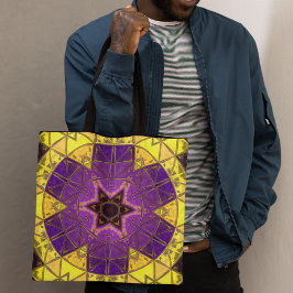 Bolsa Tote Mosaico Mandala Roxo e Amarelo