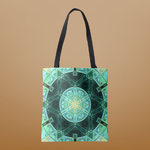 Bolsa Tote Mosaico Mandala Teal e Amarelo