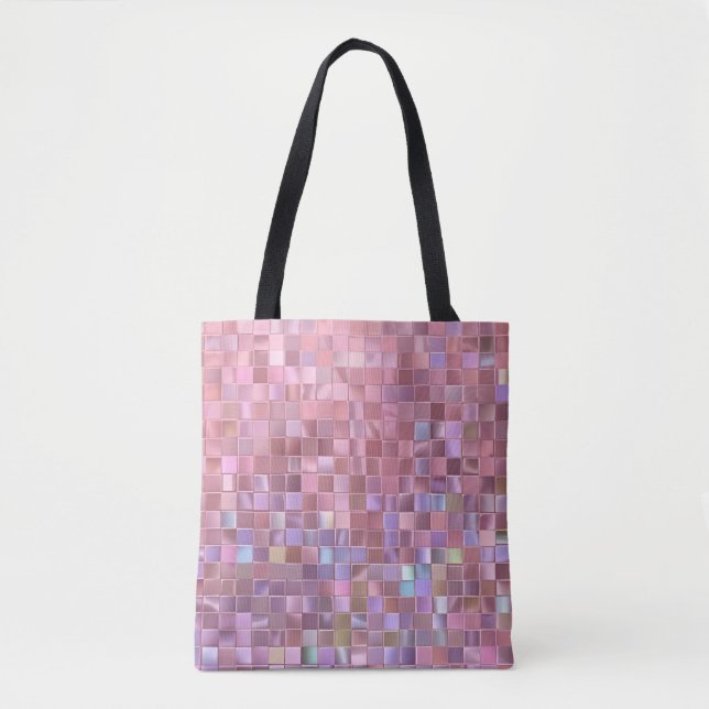 Bolsa Tote Mosaico Rosa Holograma Imprimido (Frente)