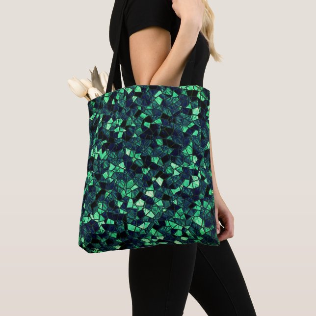 Bolsa Tote Mosaico verde preto com cor parcialmente removida (Close Up)
