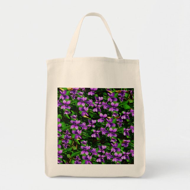 Bolsa Tote Mosaico violeta violeta de madeira de flores do Es (Frente)