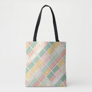 Bolsa Tote Mostarda Retro Geométrica Xadrez Diamante Bolinha