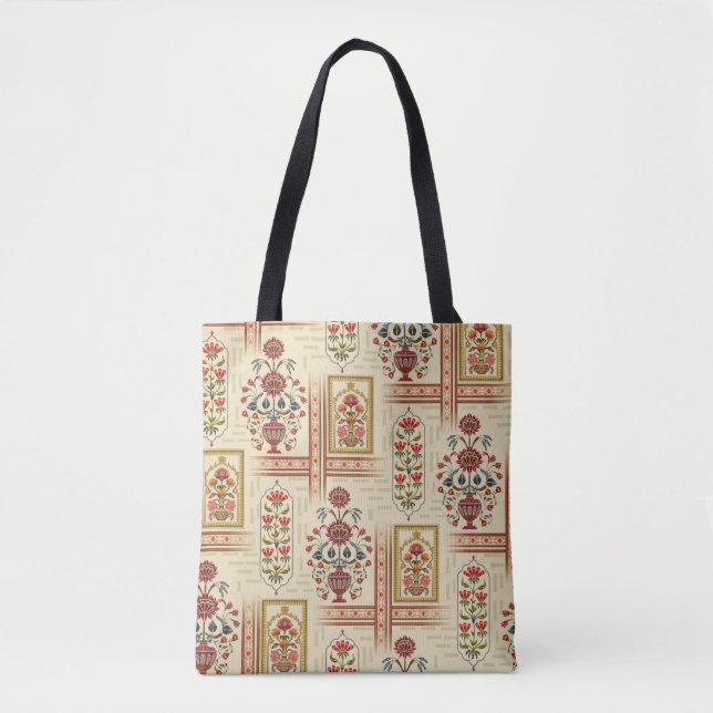 Bolsa Tote Motif de flores de múghes sem costura, com patamar (Frente)