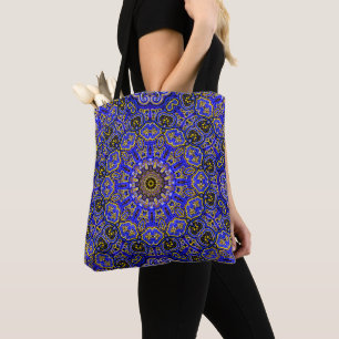 Bolsa Tote Motivo Mandela de Contorno Azul e Amarelo