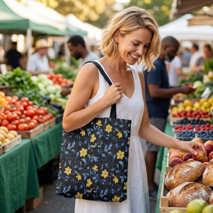 Bolsa Tote Motivos florais folclóricos ucranianos.