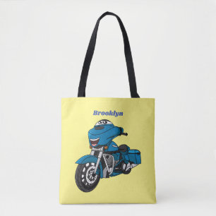 Bolsa Tote Moto de desenho animado azul feliz fofa