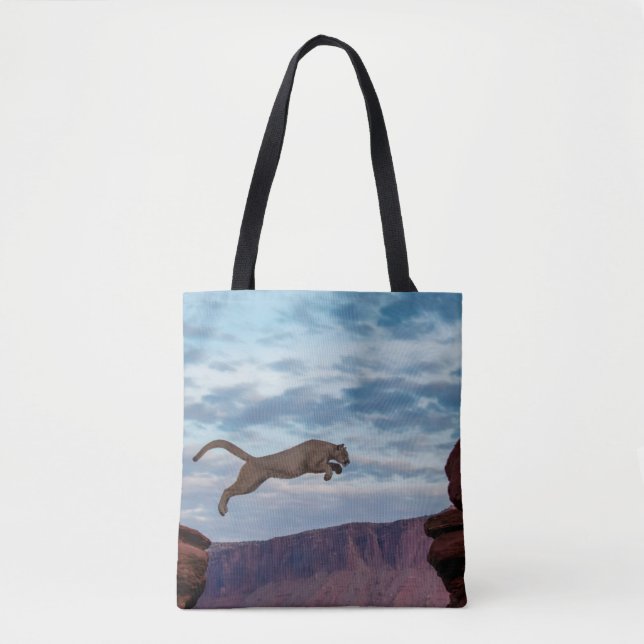 Bolsa Tote Mountain Lion Jumping Morning Skyjump,lion,animal, (Frente)