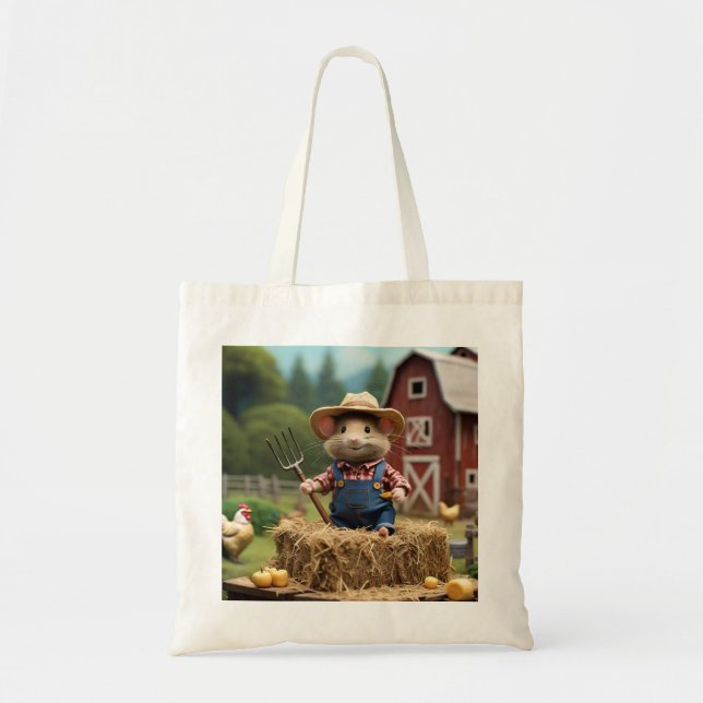 Bolsa Tote Mouse de Farmer Adorável no Hay (Frente)