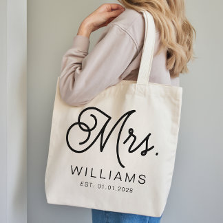 Bolsa Tote Mrs Modern Script Custom Wedding Newlywed Gift