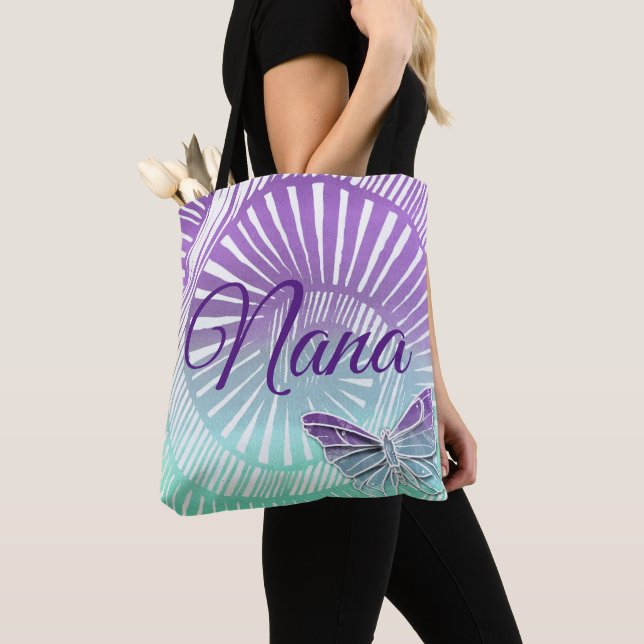 Bolsa Tote Mudar Nome Avó Redemoinho Roxo & Borboleta (Close Up)