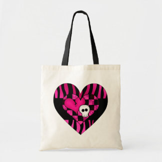 Bolsa Tote Muito fofo, gótico-punho-zebra coração fuschia crâ