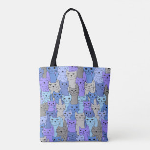 Bolsa Tote Muitos Gatos Roxos Azuis - Design Totosfera