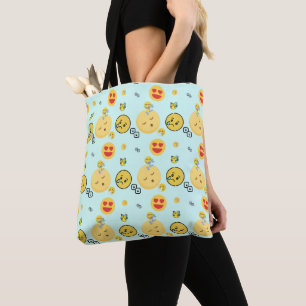 Bolsa Tote "Muitos tipos de Engraçado Emoji no fundo do Light