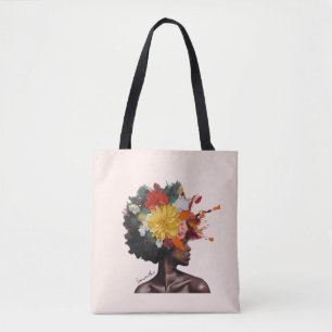 Bolsa Tote Mulher Afro-Americana com Cabelo Afro Floral (2)
