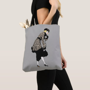 Bolsa Tote Mulher Art Déco Vintage com Casaco Estampado de Le