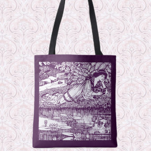 Bolsa Tote Mulher Art Nouveau Lendo ao lado de um Lago de Lír