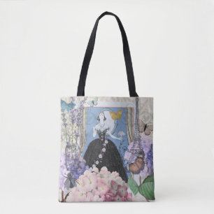 Bolsa Tote Mulher Azul Elegante Vestido Floral Chique