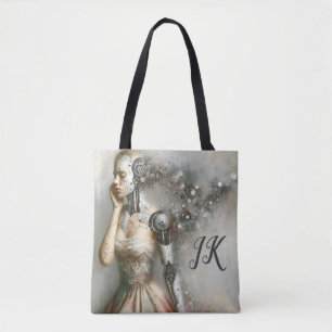 Bolsa Tote Mulher Ciborgue Feminina Arte de IA Personalizada