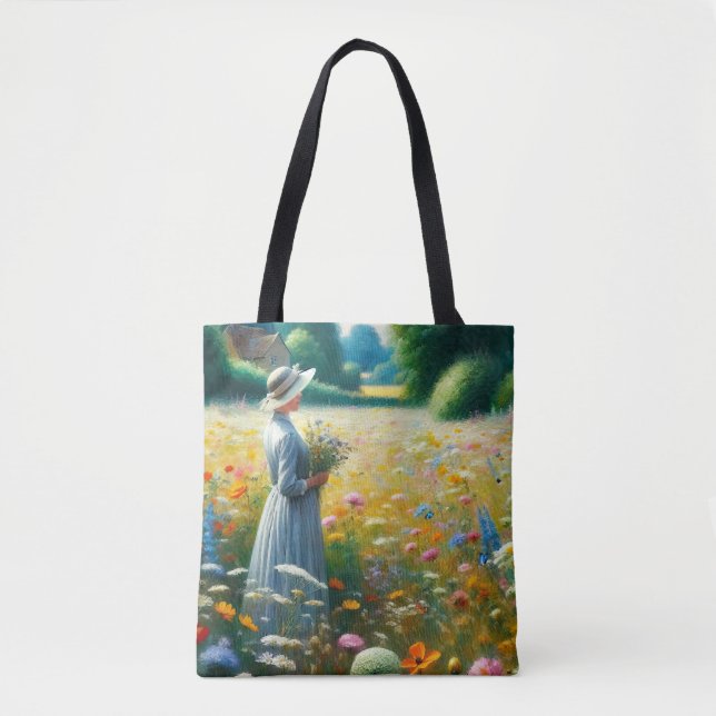 Bolsa Tote Mulher com Flores em uma Casa (Frente)