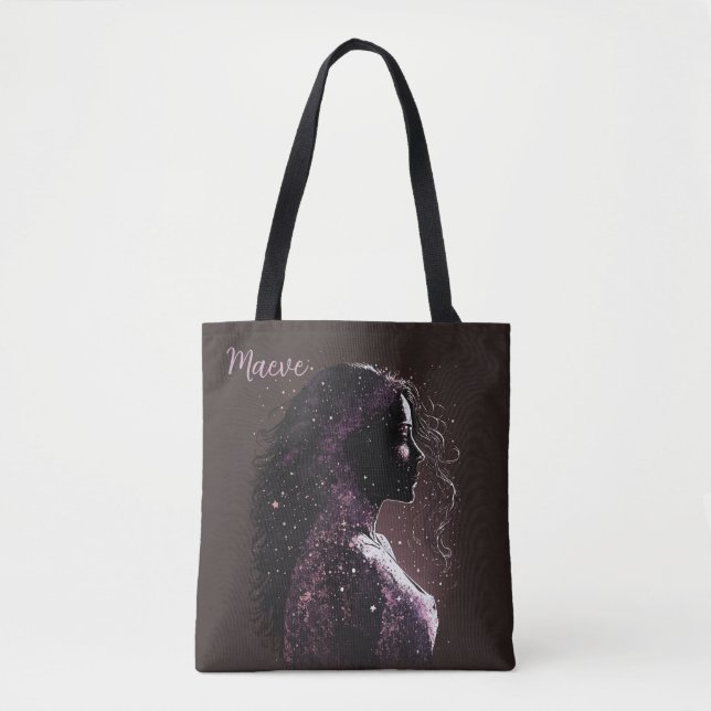 Bolsa Tote Mulher das Estrelas Roxo e Marrom (Frente)