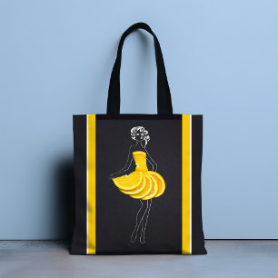 Bolsa Tote Mulher de Arte de Linha Chalk Laranja Tropical