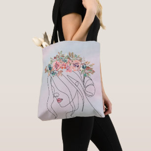 Bolsa Tote Mulher de Arte de Linha Floral com Coroa de Flores